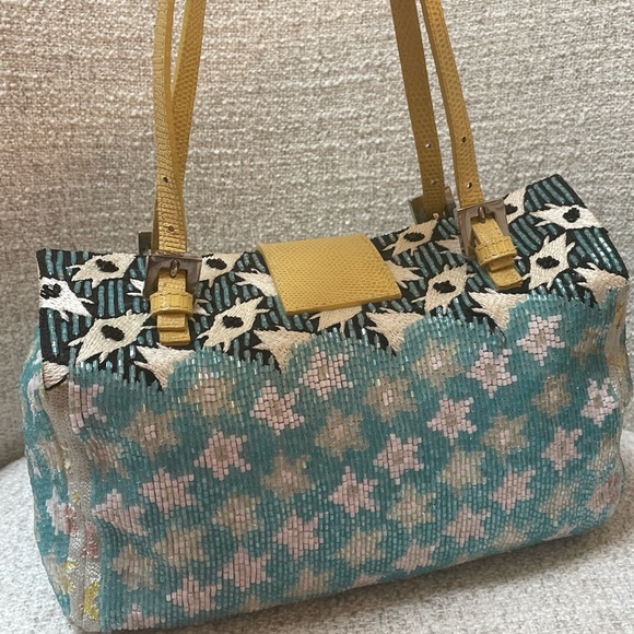 Limited Edition Vintage 2000’s Fendi Beaded & Lizzard bag with enamel buckle - Picture 6 of 15